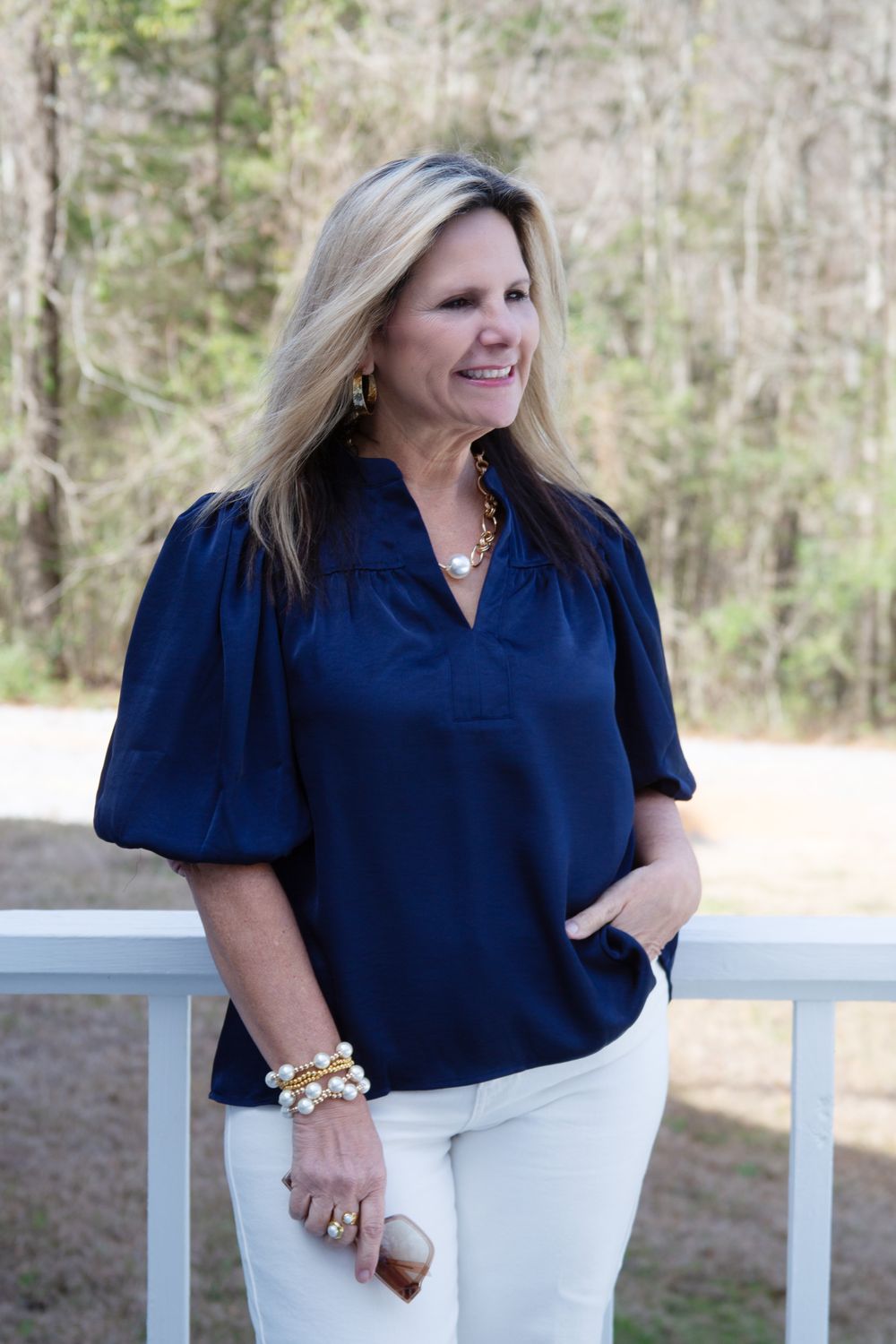 Shimmering Romance Collar V Neck Bubble Poplin Top