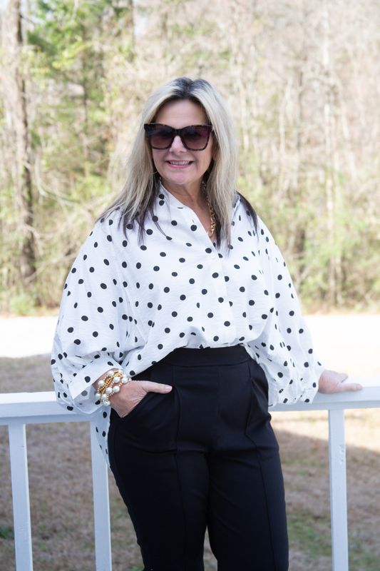 Blissful Elegance Button Front Polka Dot Top