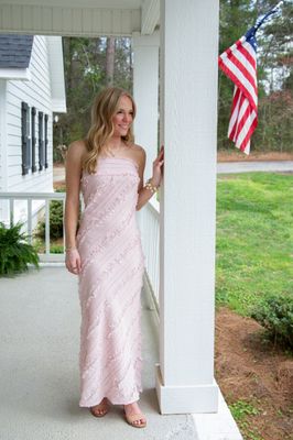 Dreamy Air Diagonal Ruffle Strapless Maxi Dress