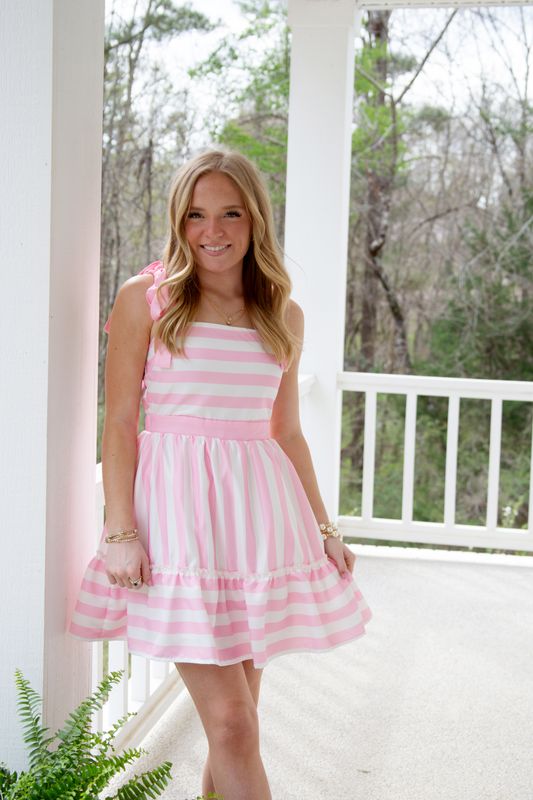 Springing Stroll Striped Tie Strap Mini Dress