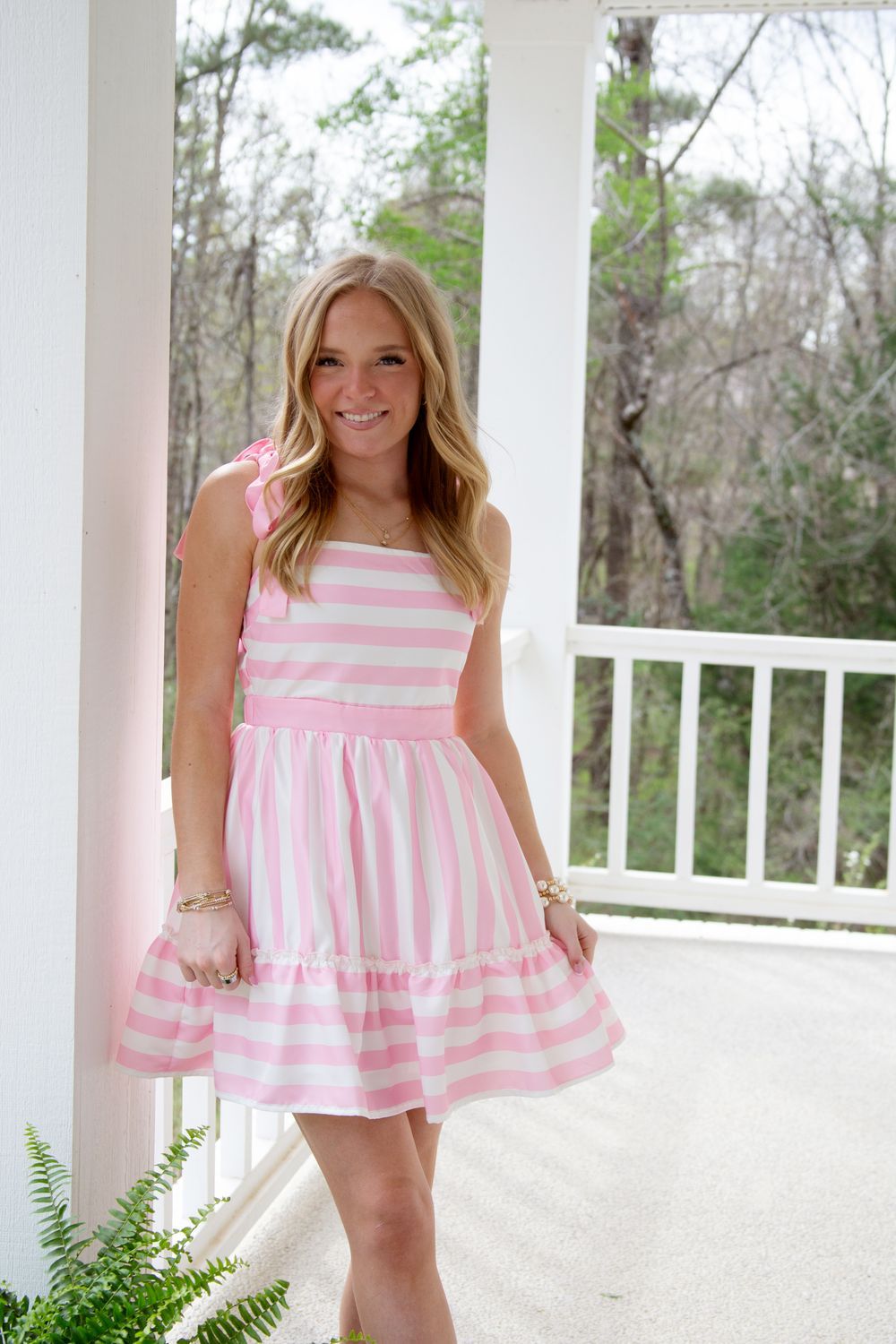 Springing Stroll Striped Tie Strap Mini Dress