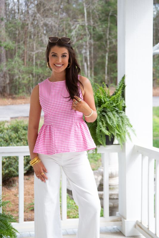 Giving Love Gingham Sleeveless Peplum Waist Top