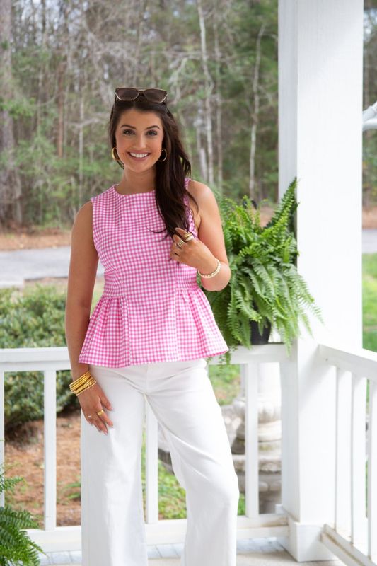 Giving Love Gingham Sleeveless Peplum Waist Top