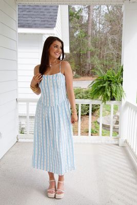 Say it Back Drop Waist Lace Trim Midi Dress