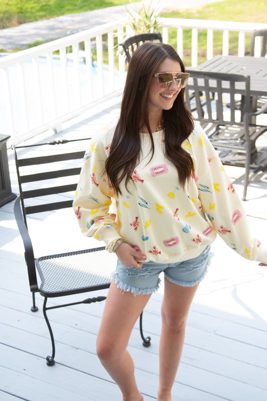 Oceans of Love Round Neck Sea Print Sweatshirt