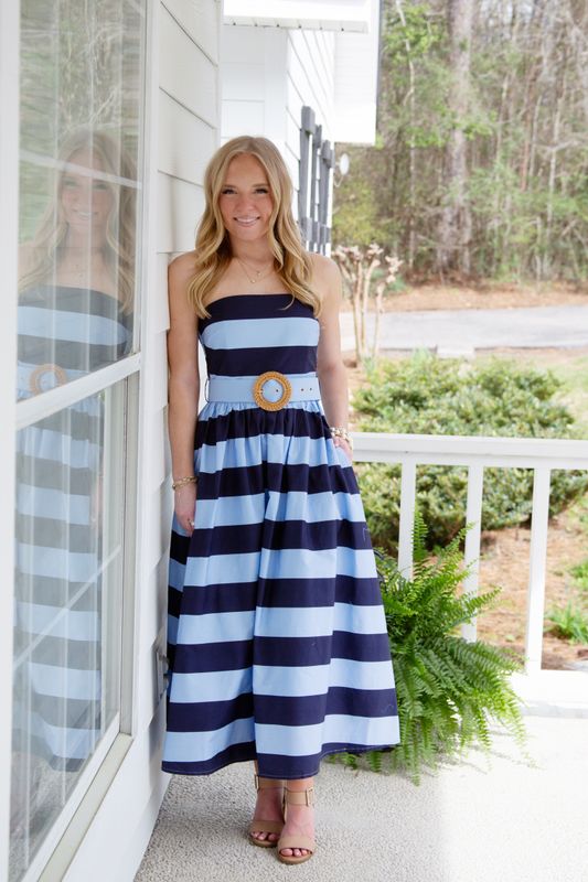 Dinner with a View Strapless Striped Midi Dress
