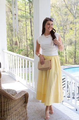To the Cottage Striped Flowy Midi Skirt
