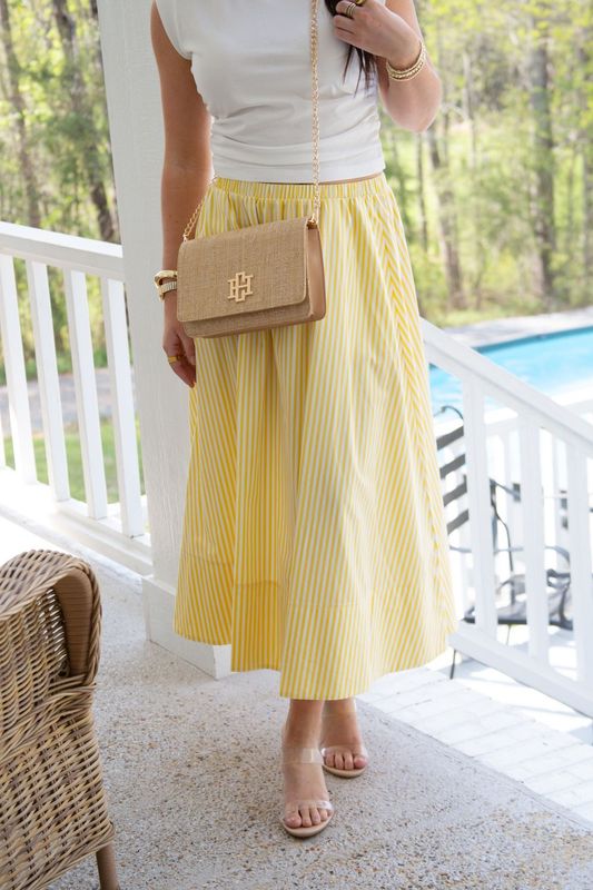 To the Cottage Striped Flowy Midi Skirt