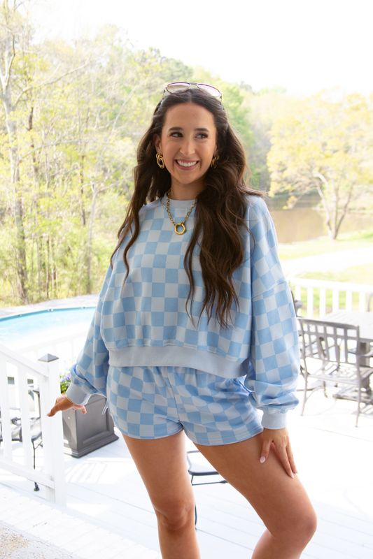 Sweet Thoughts Checkered Cropped Short Set