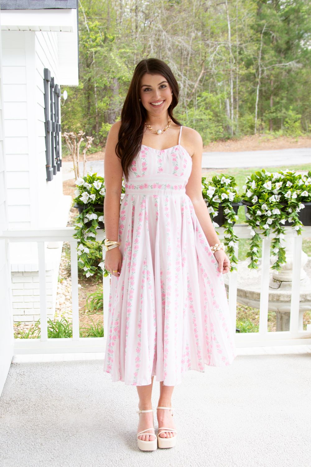 Butterfly Blossoms Floral Empire Waist Midi Dress