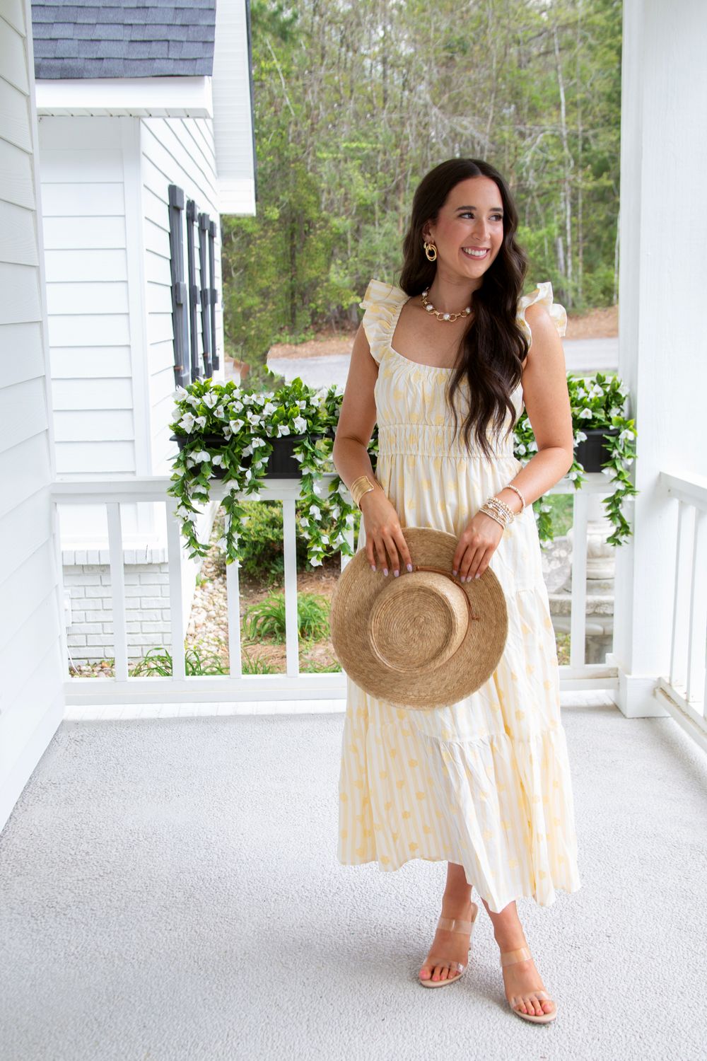 Falling in Love Stripe Floral Tiered Midi Dress