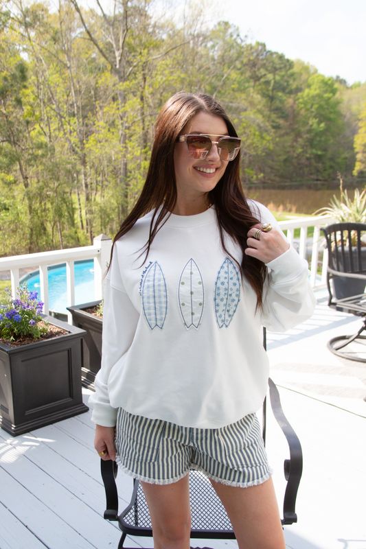 Crew Neck Boat Patchwork Printed Sweatshirt