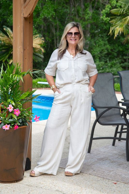 Romance Edit Striped Linen Wide Leg Pant