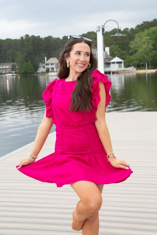 Waterfront Wild Round Neck Ruffle Sleeve Mini Dress