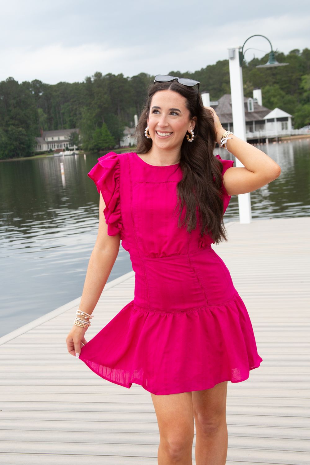 Waterfront Wild Round Neck Ruffle Sleeve Mini Dress