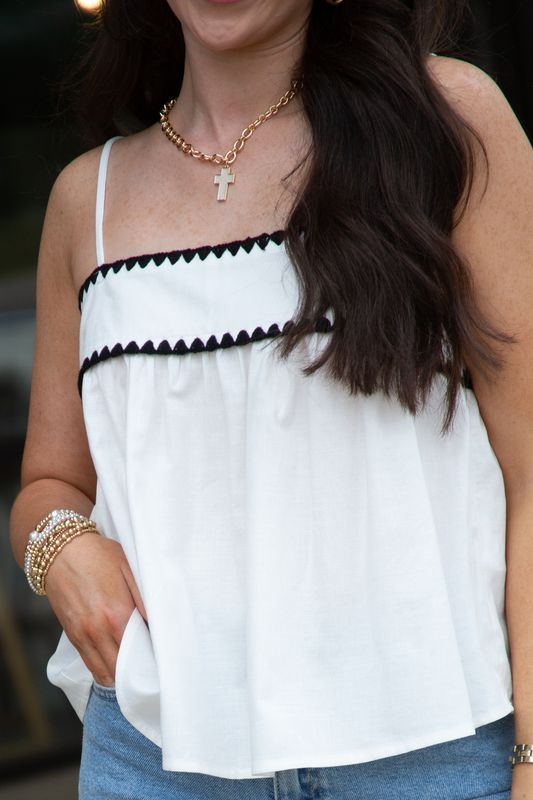 So Feminine Ric Rac Trim Sleeveless Babydoll Top