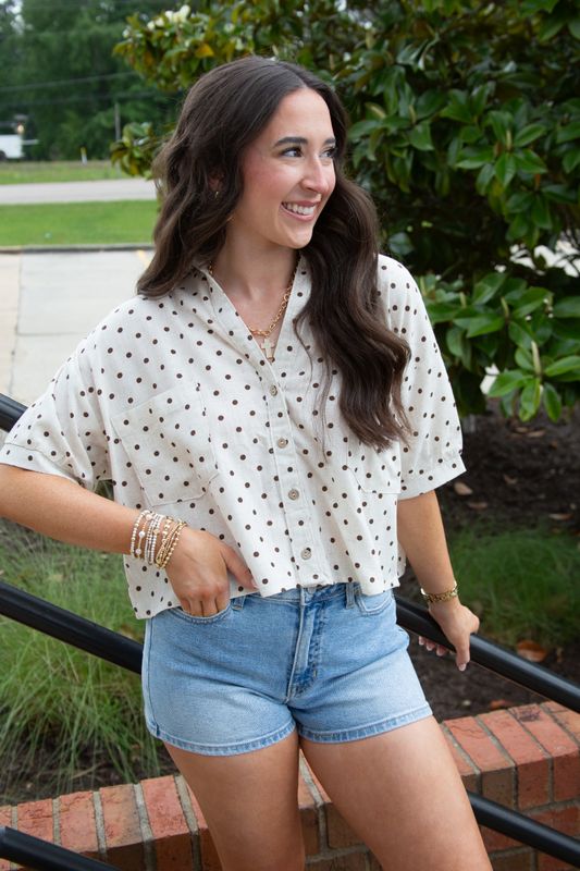 In the Air Polka Dot Button Down Top