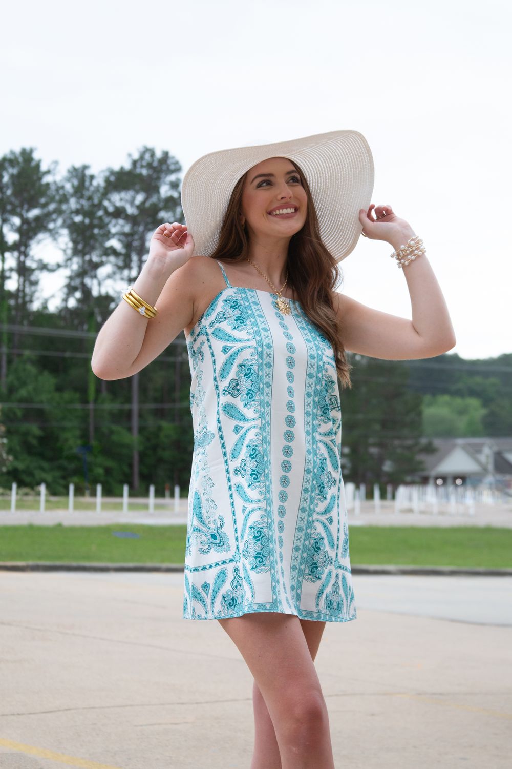 Daisy Breeze Geometric Print Strap Mini Dress