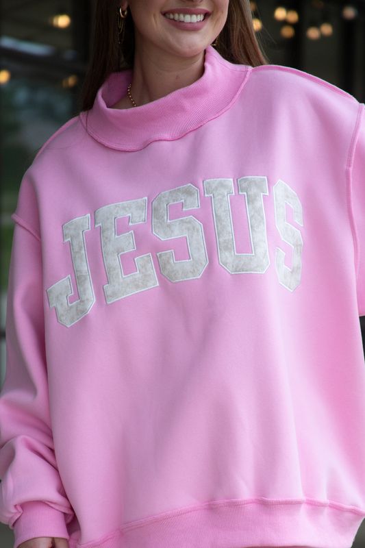 JESUS Embroidered Mock Neck Sweatshirt