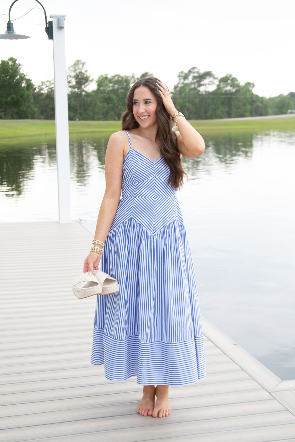 Empowering Moment Striped Smocked Paneling Midi Dress