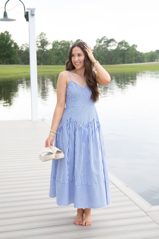 Empowering Moment Striped Smocked Paneling Midi Dress
