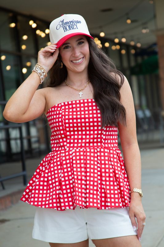 Nothing Extra Checkered Sleeveless Peplum Top