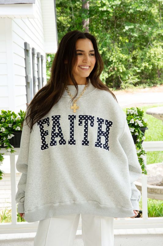 FAITH Embroidered Polka Dot Mock Neck Sweatshirt