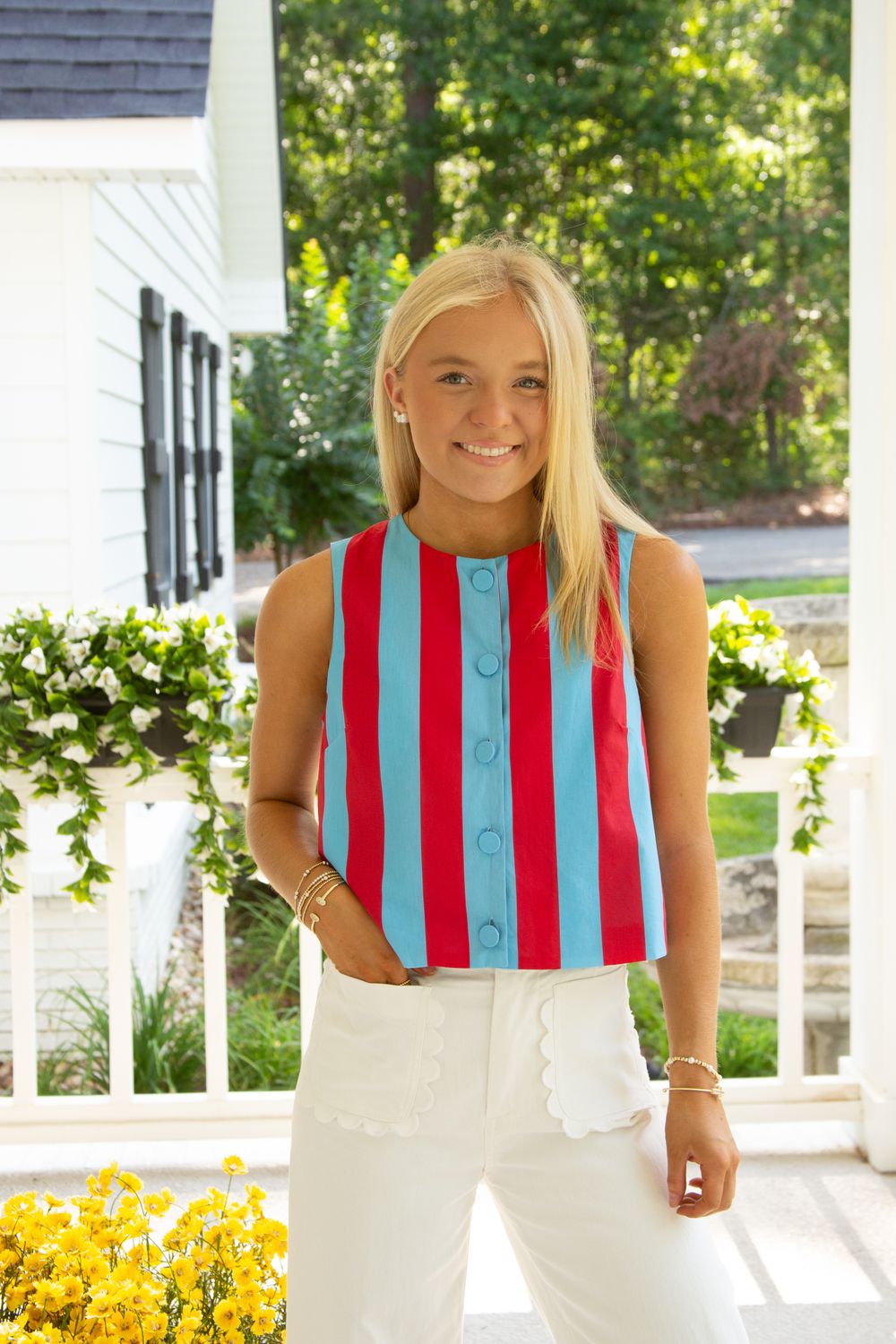 Pretty Moments Striped Button Down Sleeveless Top