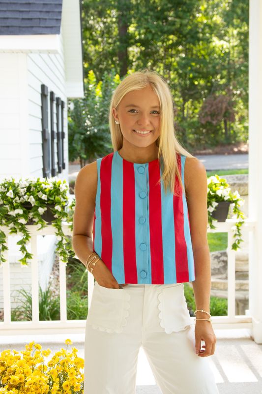 Pretty Moments Striped Button Down Sleeveless Top