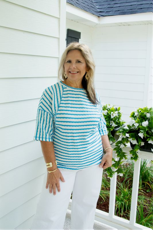 All You Need Striped Textured Knit Top