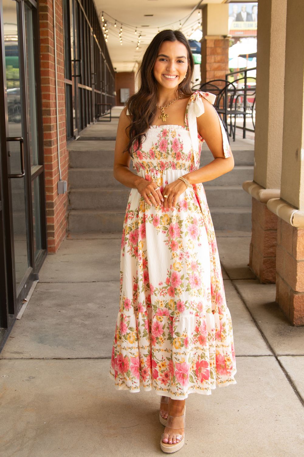 Radiant Beauty Floral Tie Strap Midi Dress