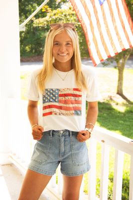 4th of July Printed Us Flag Casual Tee