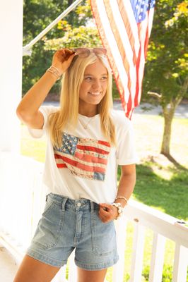 4th of July Printed Us Flag Casual Tee