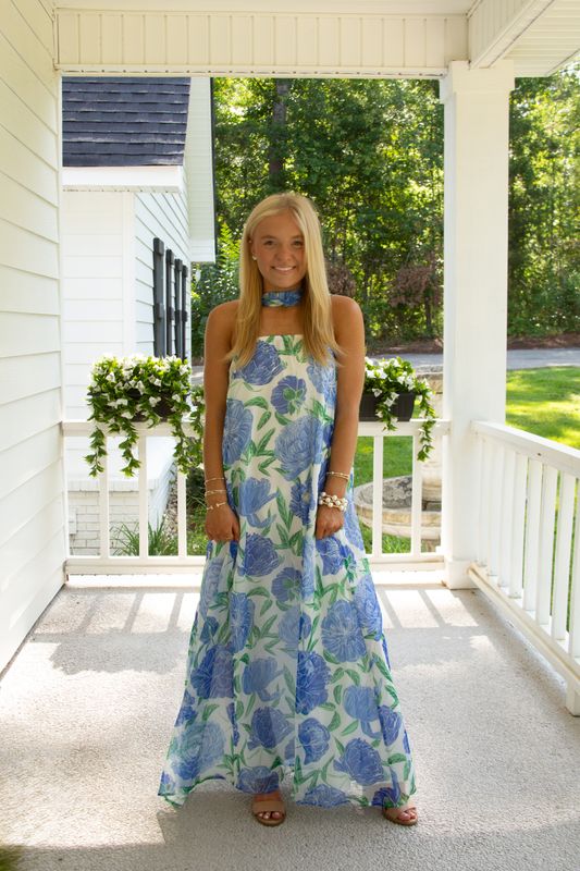 Bali Breeze Strapless Floral Maxi Dress w/ Convertible Scarf