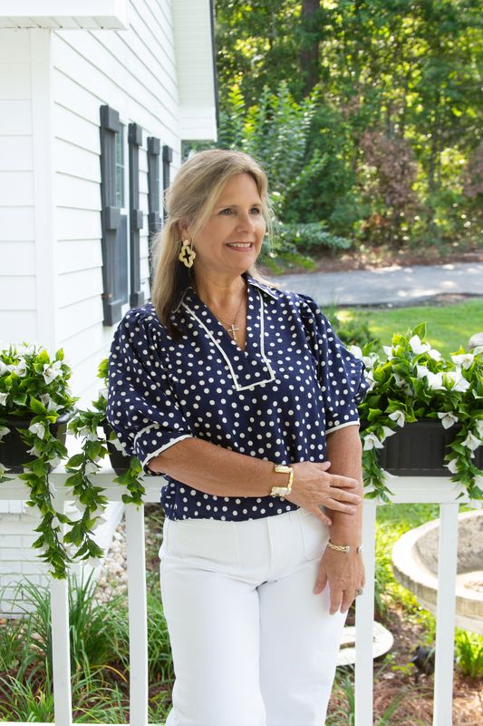 Fits Right In Contrast Binding Polka Dot Top
