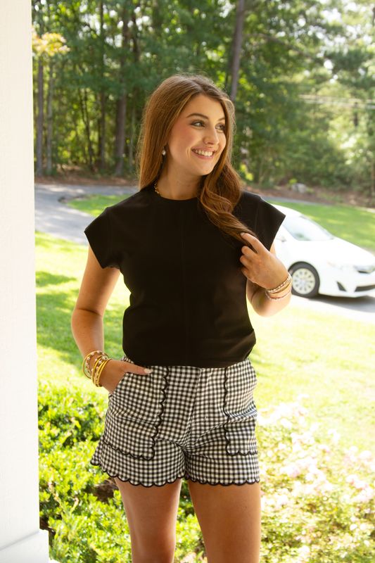 Dear to Me Gingham Scallop Lined Short