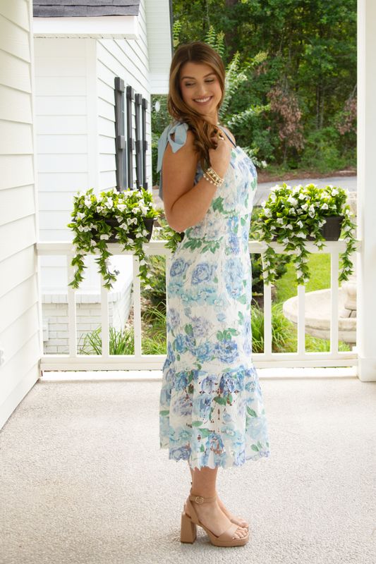 Sweet like Spring Lace Bow Shoulder Midi Dress