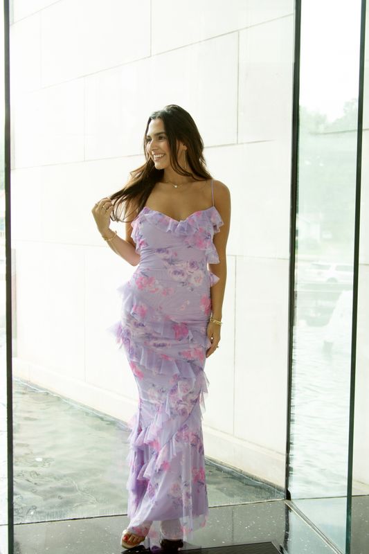 Wild Flowers Mermaid Ruffle Maxi Dress