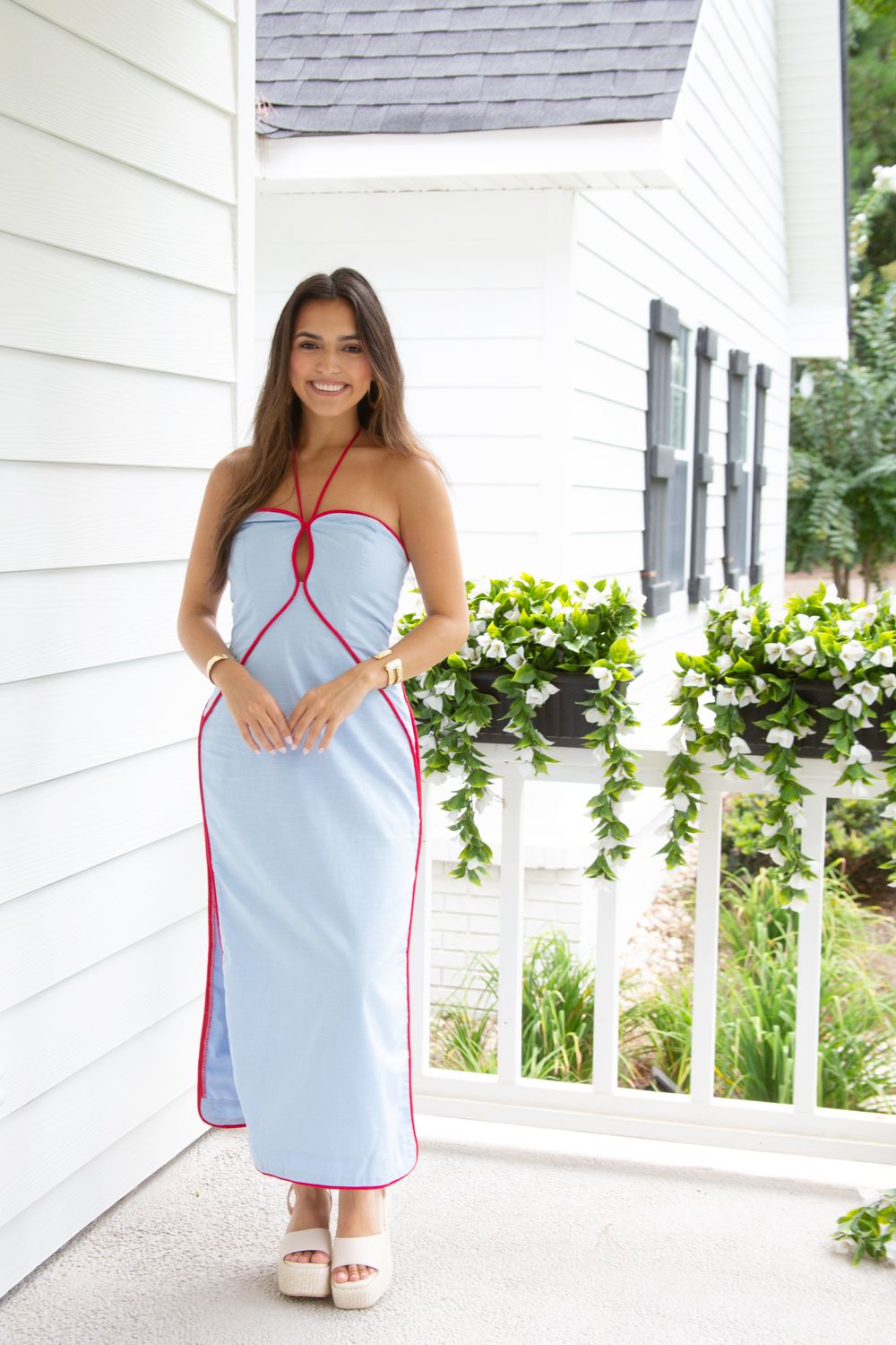 Closet Crush Halter Neck w/ Contrast Piping Midi Dress