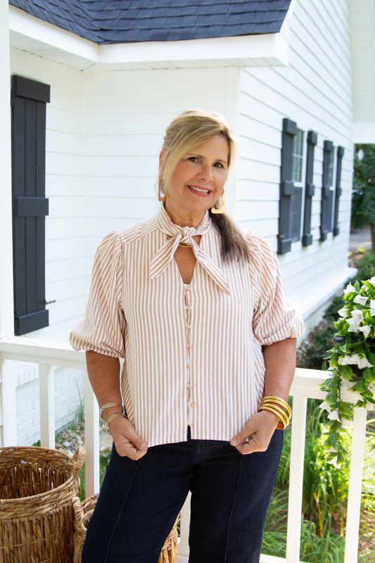 Put on a Smile Self Tie Striped Top