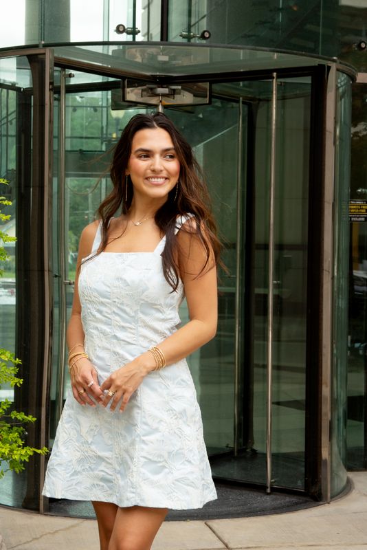 Only the Best Textured Jaquard Fit &amp; Flare Mini Dress