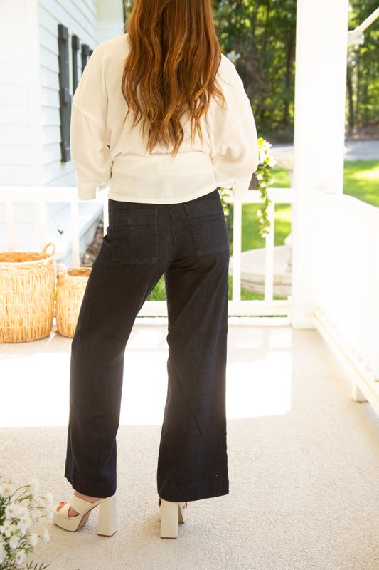 Pintuck High Rise Trouser Wide Leg Jean