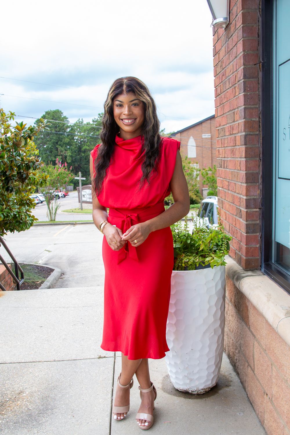 Lights are Bright Cowl Neck Tie Midi Dress