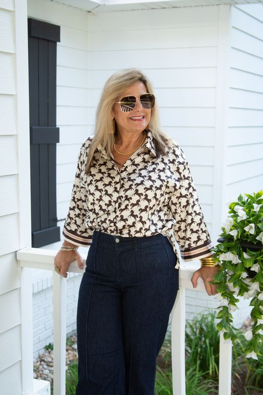 She's Ready Button Front Horse Animal Print Top