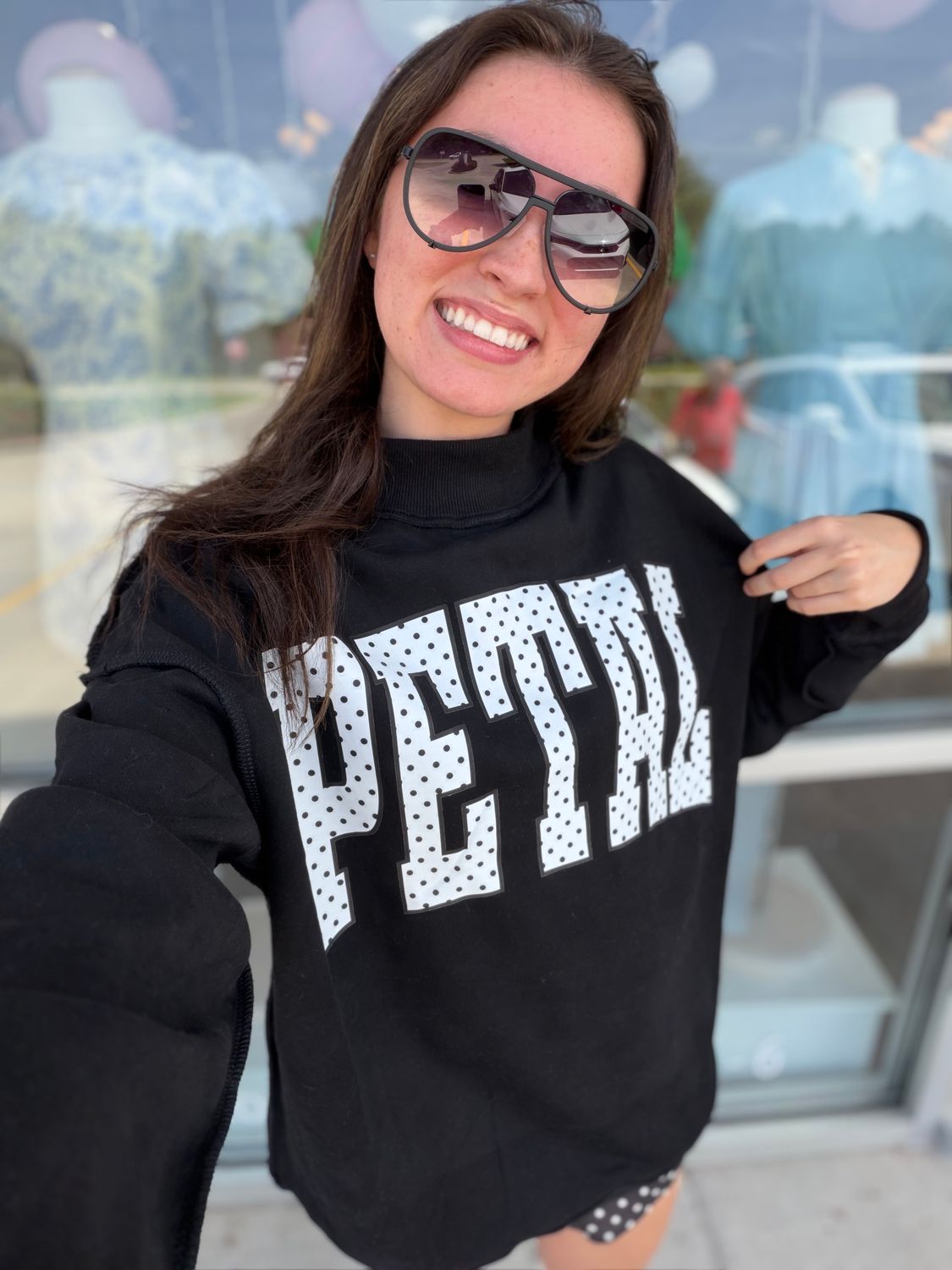 PETAL Polka Dot Mock Neck Sweatshirt