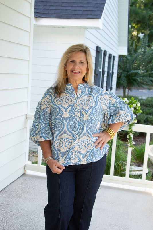Better Opportunity Printed Balloon Sleeve Button Blouse