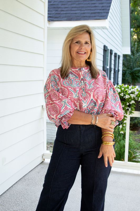 Better Opportunity Printed Balloon Sleeve Button Blouse