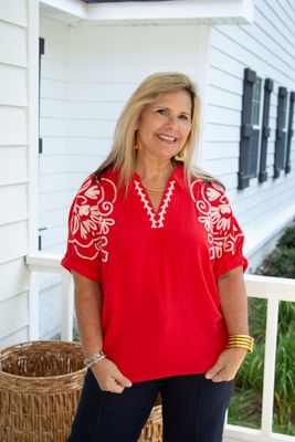 Playing for Keeps Embroidered Collared Top