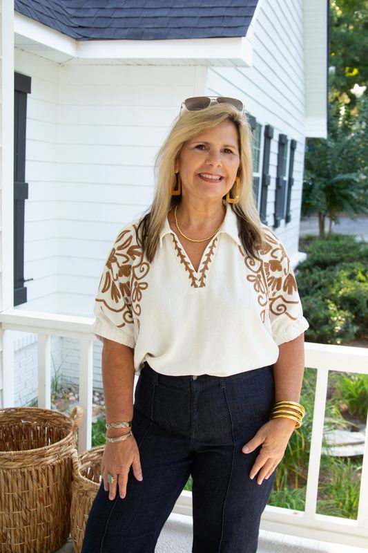 Playing for Keeps Embroidered Collared Top