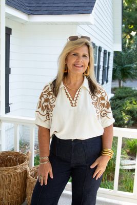 Playing for Keeps Embroidered Collared Top